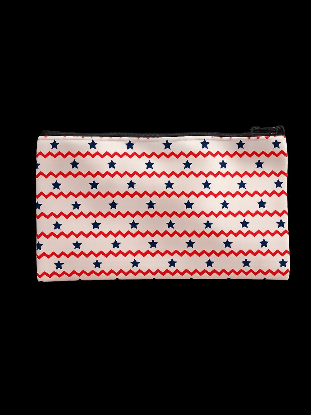 Cosmetic Patriotic Star & Zigzag Print Zip Pouch - White / Red / Blue NWOT